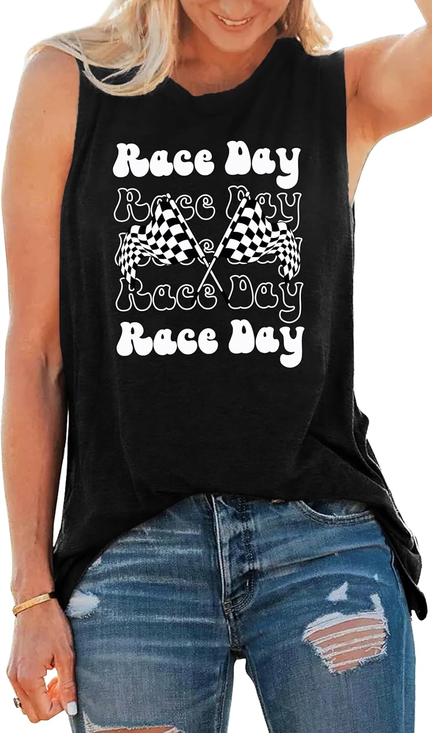 トップス MMAx3ITSUKA Checker Racing Sleeve-less PICKID Racing Tank Tops for Women: Checkered Flag Graphic